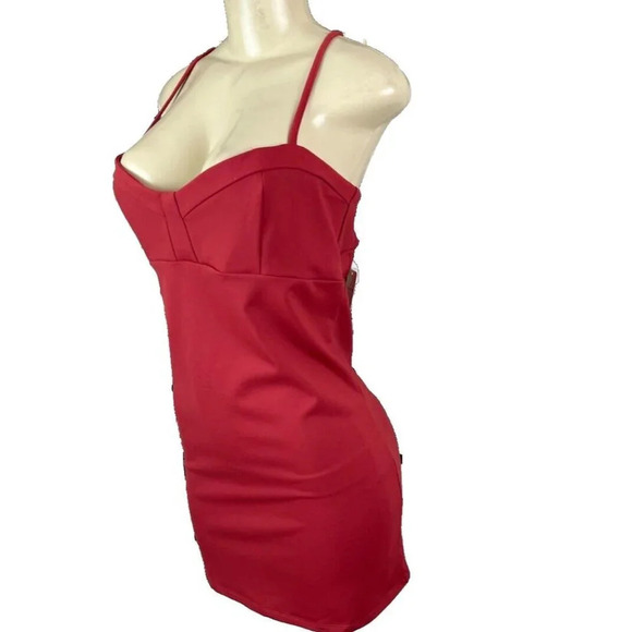 Free People L Crimson Red Sweetheart Neckline Cut-Out Back Body-Con Mini Dress - Picture 5 of 6